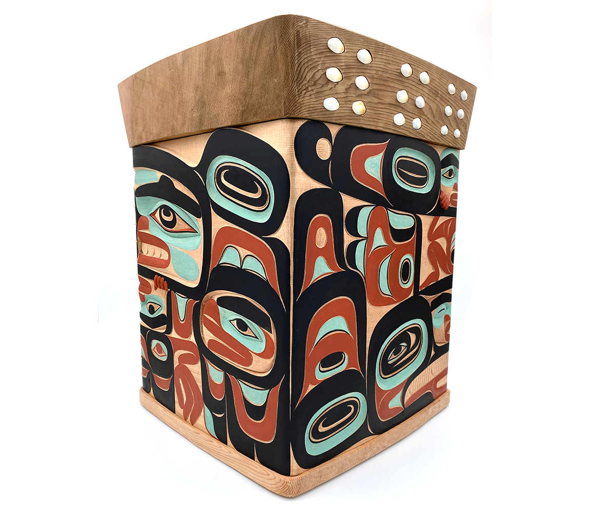 Humpback Whale Escapes Thunderbird Carved Bentwood Box - David Stephens